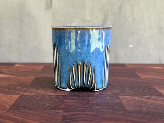Porcelain Ceramic "Deco" Cup- Glossy Denim