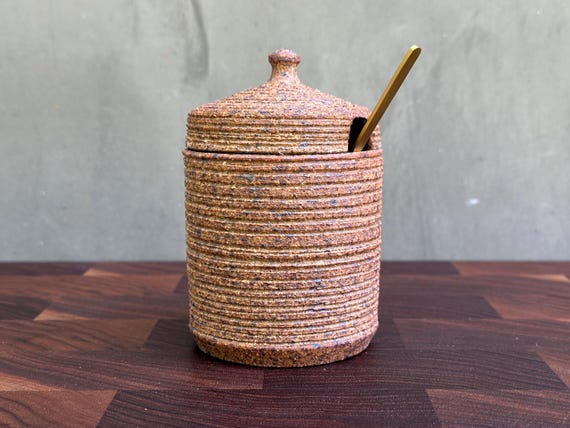Ceramic Salt Cellar with Lid & Spoon Opening- Carved