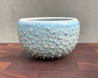 Ceramic Urchin Bowl- Glossy Blue/ White