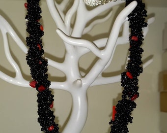 Glass bead necklace, handmade, unique 47 cm