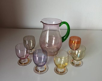 Serti de verre avec pichet 7 pièces 60s vintage Mid Century Rockabilly