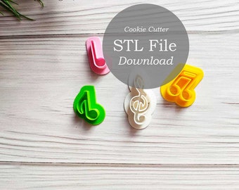 Set of 4 music note cookie cutter STL file, Treble Clef Cookie Cutter STL files, Fondant Cake Decorating, Stl archivos instant DOWNLOAD