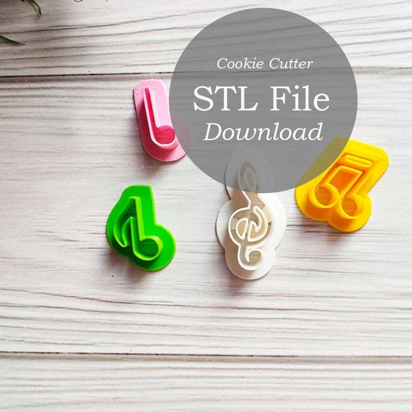 Set of 4 music note cookie cutter STL file, Treble Clef Cookie Cutter STL files, Fondant Cake Decorating, Stl files instant DOWNLOAD