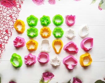 Set of 22 Mini cookie cutters plants, flowers, leaves, acorns, mushroom cutters/ Fall Polymer Clay Cutter 22 Piece Set, Fall Clay Cutters
