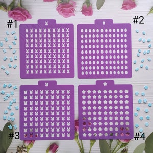 Plantilla de Pascua - conejo, huevo, cabeza de conejo, flor. Crea las chispas de azúcar usando una plantilla.