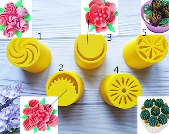 Set di punte per glassa per decorazioni per torte da 5 pezzi, dimensioni 5 cm e 4 cm, set di punte per glassa in plastica, kit per decorare torte, torte, cupcake