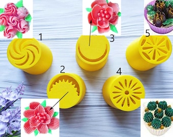 5 Piece Icing Nozzles: PLA Plastic Cake Decorating Tips (4-7cm)