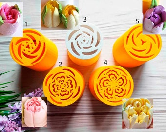 5Pcs Ladge Tulip Nozzles Pastry Cake Icing Piping Decorating Nozzle Tips Coupler Cupcake Desserts Decorating Confectionery