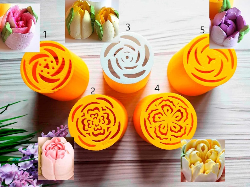 5Pcs Ladge Tulip Nozzles Pastry Cake Icing Piping Decorating Nozzle Tips Coupler Cupcake Desserts Decorating Confectionery image 1