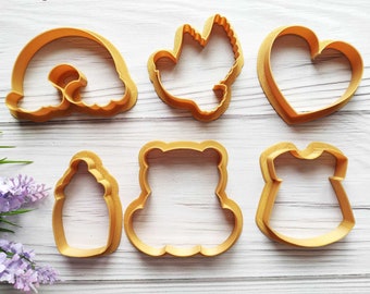 Baby Shower Cookie Cutters: Infant Bottle, Dress, Teddy Bear - Set of 6