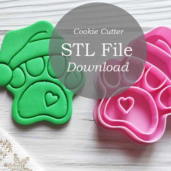 Santa Cute Paw Cookie Cutter STL File Instant DOWNLOAD - Merry Christmas - Biscuit Cutters STL - dog lover gifts Xmas snacks foot prints