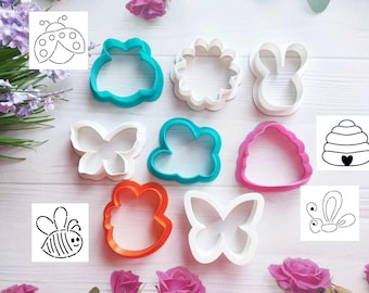Insect Garden Cookie Cutter Set: Ladybug, Bee, Butterfly, Bunny, Flower, Beehive, Dragonfly