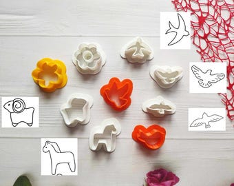 Set of 9 mini cookie cutters/ Miniature Cookie Cutters Set / Dove, bird, flower, horse and sheep Cookie Cutter Set