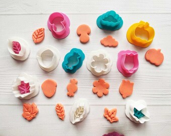 Set of 11 Mini cookie cutters fall / Fall Tiny Mini Clay Cutter / Micro Cutter / Autumn Clay Cutter/ cutter leaves, mushroom, acorn, pumpkin