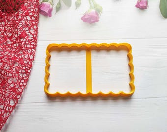Cortador de galletas rectangular festoneado: marco de placa vintage, cortador de fondant