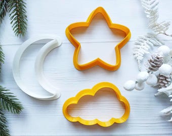 Juego de moldes para galletas con forma de estrella, luna y nubes, moldes para tartas para niños