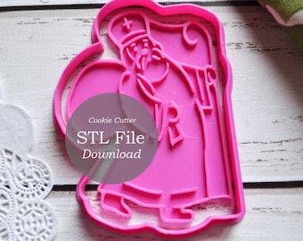 Saint Nicholas stamp and cookie cutter STL file Instant DOWNLOAD - 2 SIZES / Bishop Cookie Cutter, St Patrick, St Nicholas Cookie Cutter