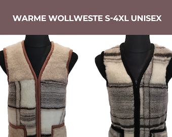 Warm vest - wool vest made of real sheep&#39;s wool women men grey/brown checked