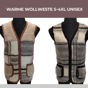 Warm vest - wool vest made of real sheep&#39;s wool women men grey/brown checked