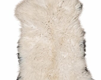 Genuine sheepskin | Creamy white-black grey, approx. 102 cm | Long pile | Eco-tanned | Unique piece 156-426