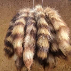 Natural Raccoon tail pendant with a carabiner keychain