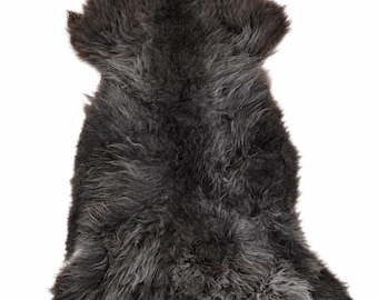 Sheepskin genuine | Anthracite brown, approx. 135 cm | Long pile | Eco tanned | Unique item 156-431