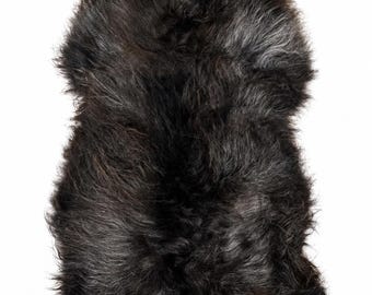 Genuine sheepskin | Black-brown-silver-grey, approx. 140 cm | Long pile | Eco-tanned | Unique piece 156-420