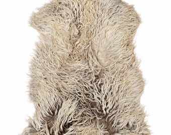 Genuine sheepskin | Natural white, approx. 126 cm | Long pile with curls | Eco-tanned | Unique piece 156-438