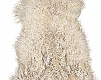 Genuine sheepskin | Cream white, approx. 129 cm | Long pile with curls | Eco-tanned | Unique piece 156-437