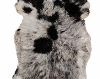 Genuine sheepskin | Silver-grey-dark brown, approx. 123 cm | Curly pile | Eco-tanned | Unique piece 156-422