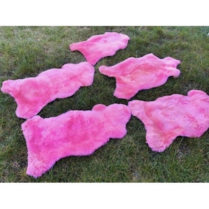 Genuine eco lambskin Sheepskin Pink Skins Top Sheared Dense Wool New L - XXL