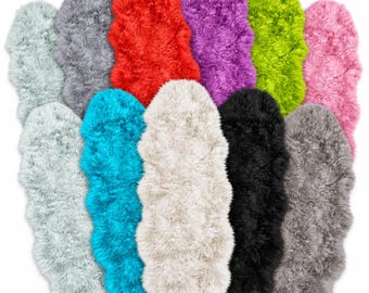 Vegan Faux Sheepskin Rug 170x50 cm, Long Faux Fur Rug, Sofa Throw, Soft Sheepskin Look