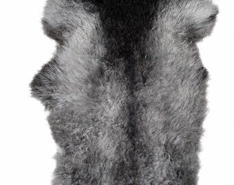 Genuine sheepskin | Silver-grey-anthracite, approx. 116 cm | Curly pile | Eco-tanned | Unique piece 156-436