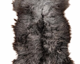 Genuine sheepskin | Silver-grey-dark brown, approx. 115 cm | Long pile | Eco-tanned | Unique piece 156-421