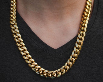 Cuban Choker Miami Cuban Link Chain Choker Necklace Real Solid 14K Gold Finish Stainless Steel Cuban necklace Gold Cuban Chain 10mm Miami Cuban Link Chain