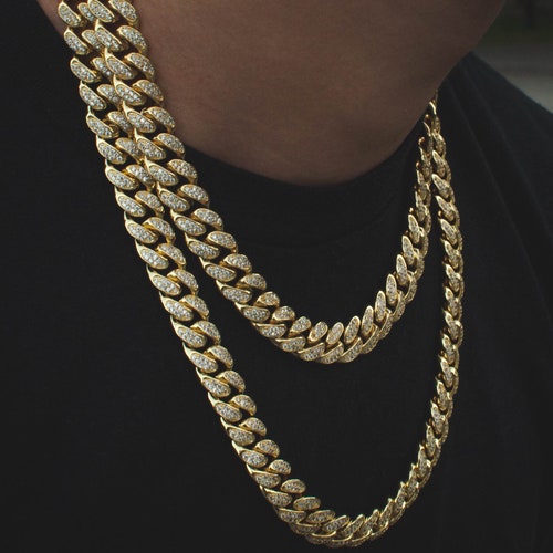 Diamond Miami Cuban Link Chain Choker Necklace 14k Yellow Gold 19mm ...