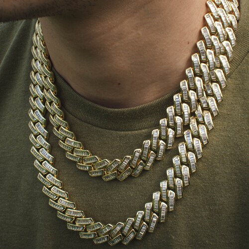 Mens Diamond Baguette Cuban Link Choker 