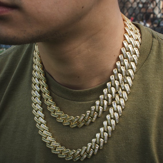 Mens Diamond Baguette Cuban Link Choker 