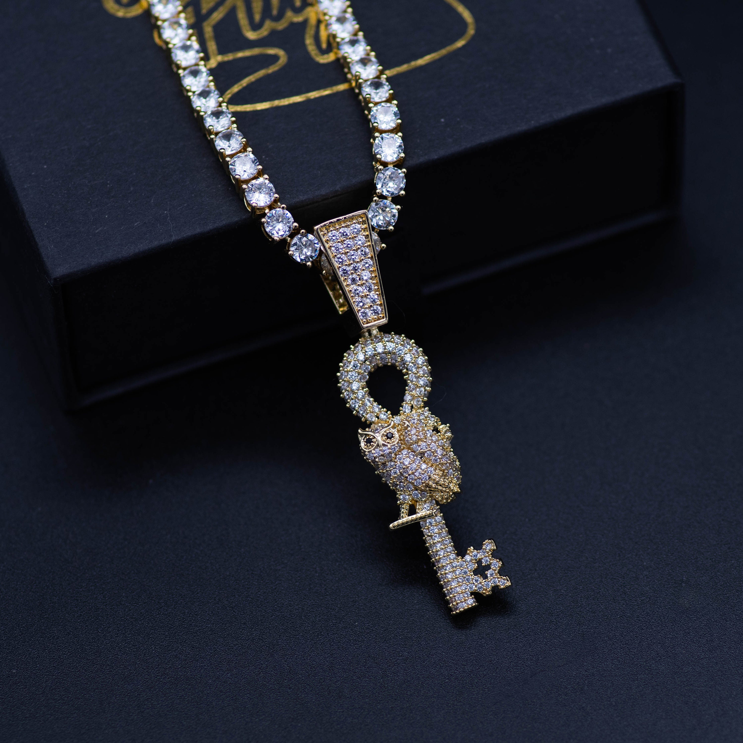 18k Yellow Gold Diamond Major Key OVO Owl Lion Pendant W/ - Etsy
