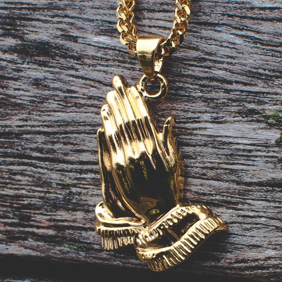 18k Yellow Gold Prayer Hands Necklace W 