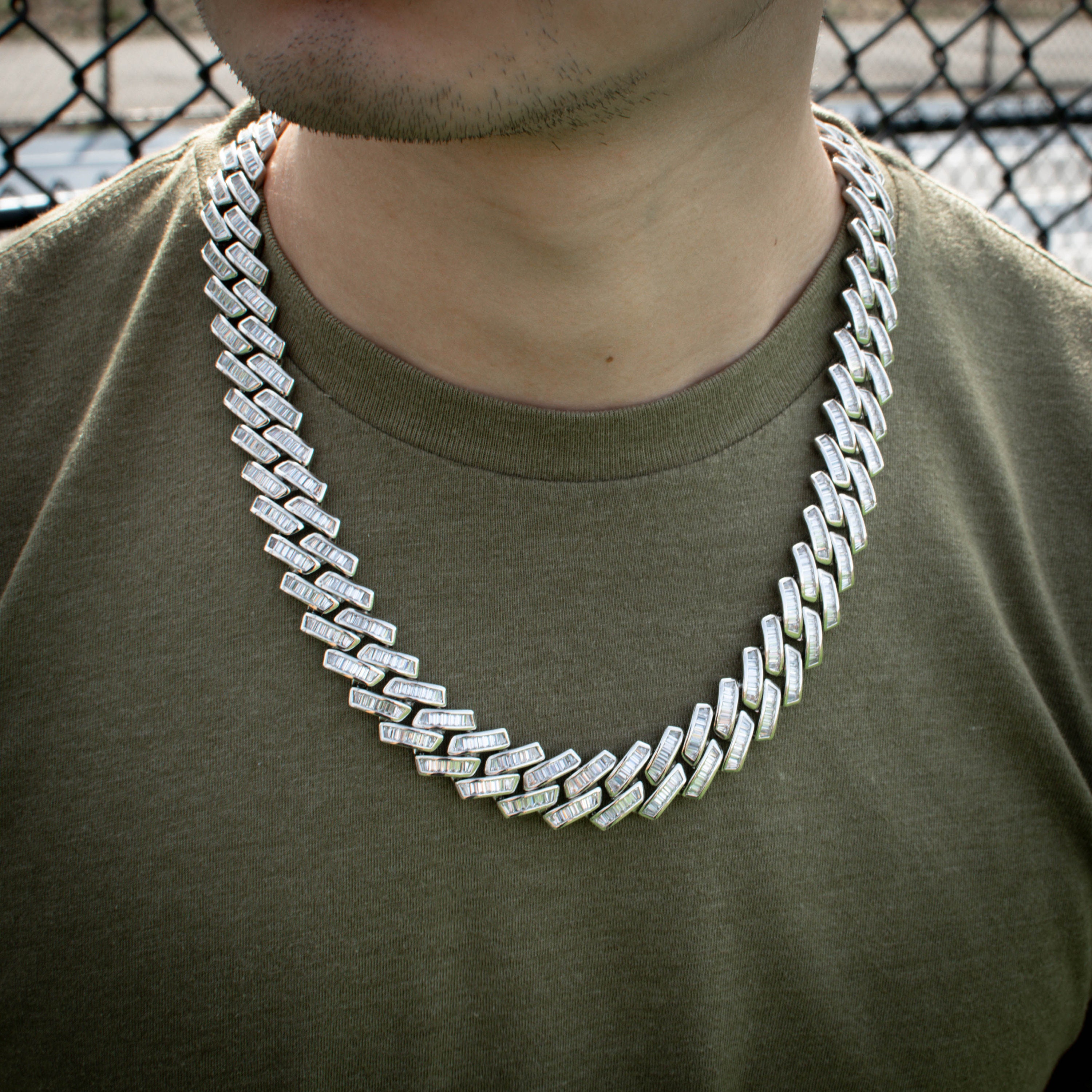 Mens Diamond Baguette Cuban Link Choker Chain Diamond Real 18k White Gold Solid Lifetime Warranty