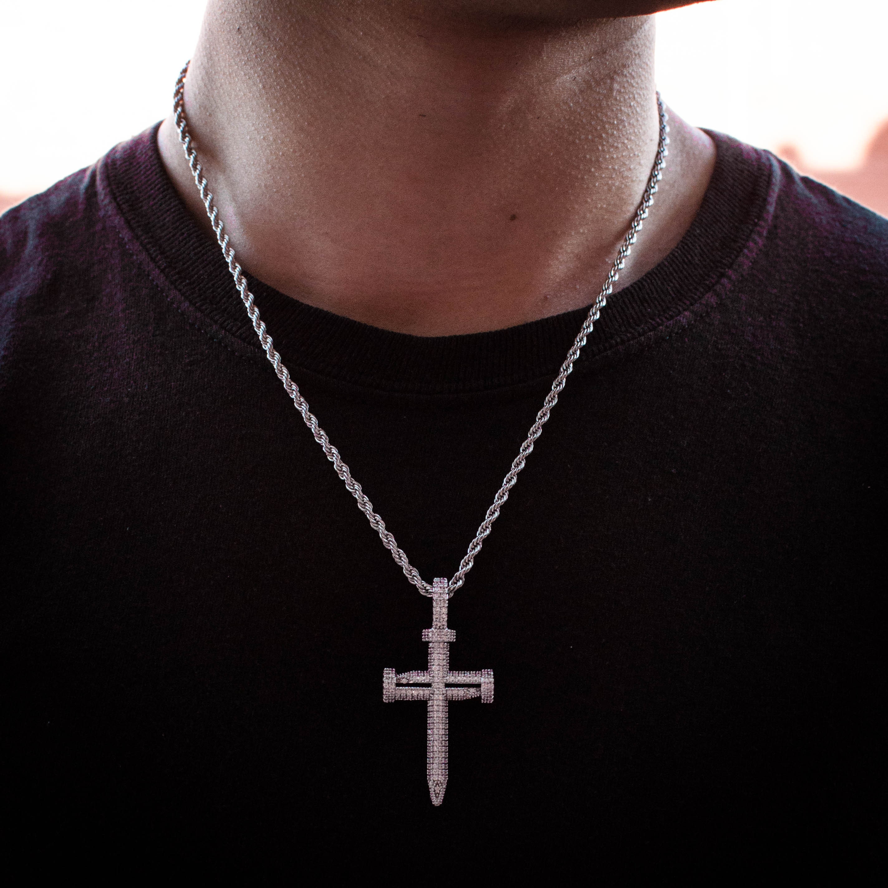 Gold Diamond Nail Cross Pendant 