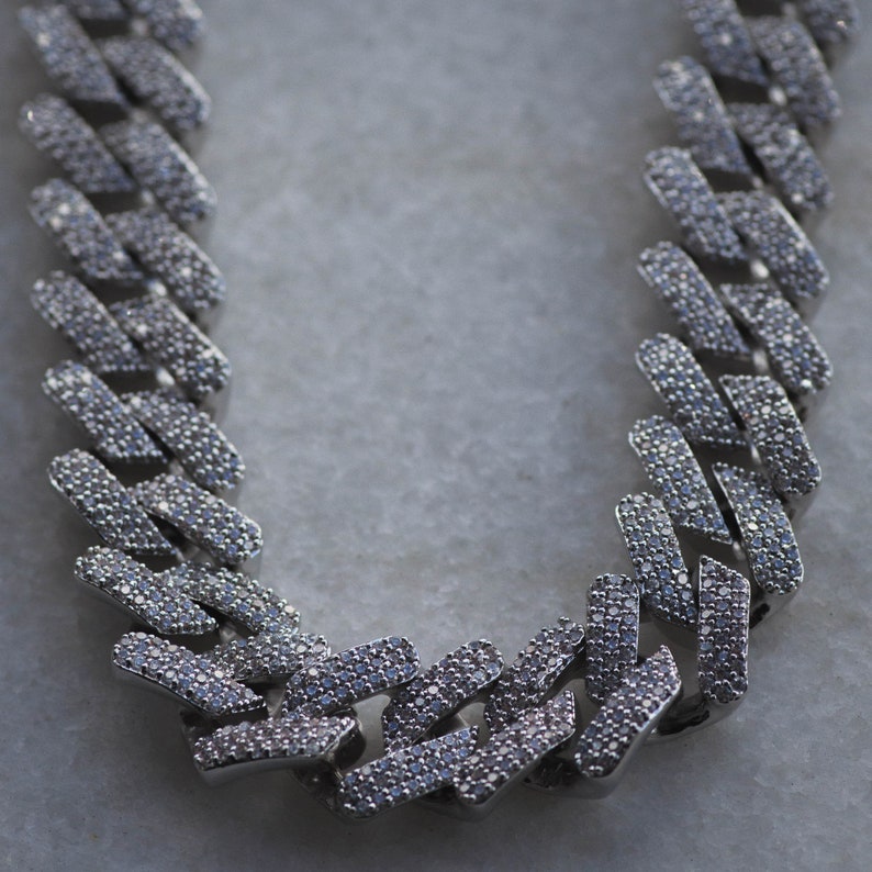 Straight Edge Prong Diamond Cuban Link Chain Choker Necklace Etsy