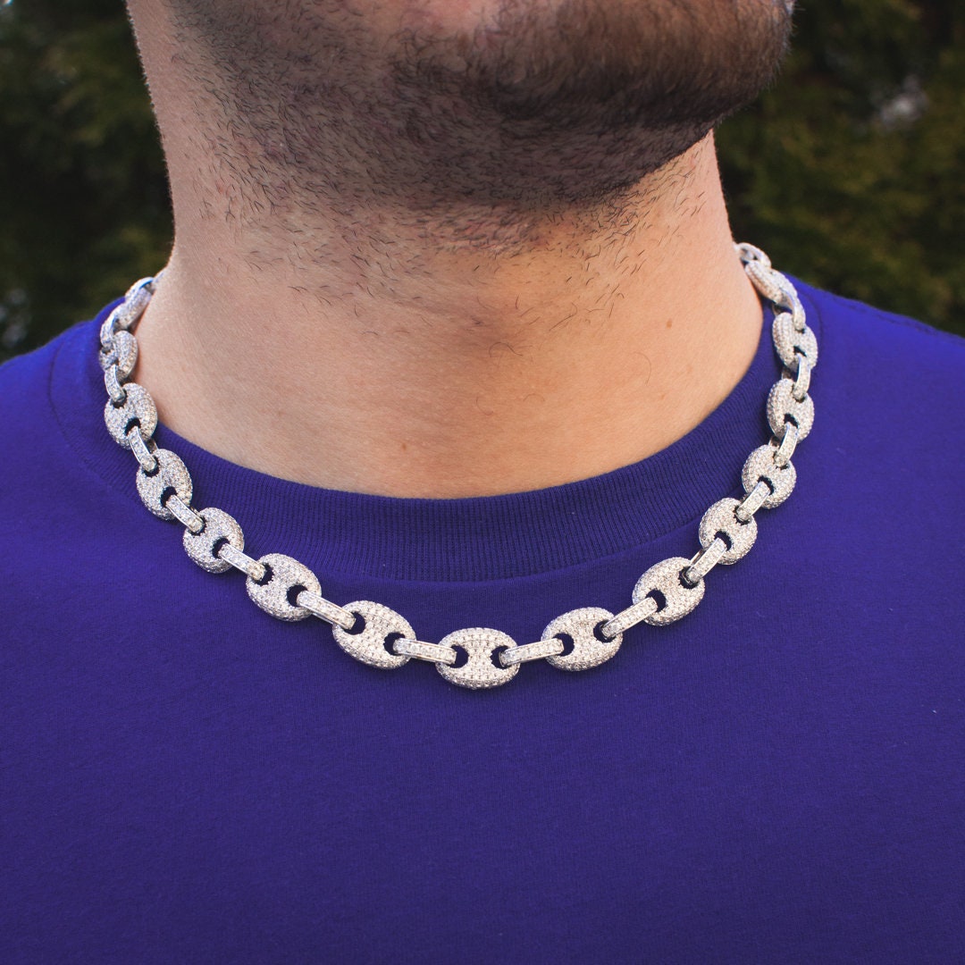 18k White Gold Diamond Mariner Link Chain Necklace Choker Etsy