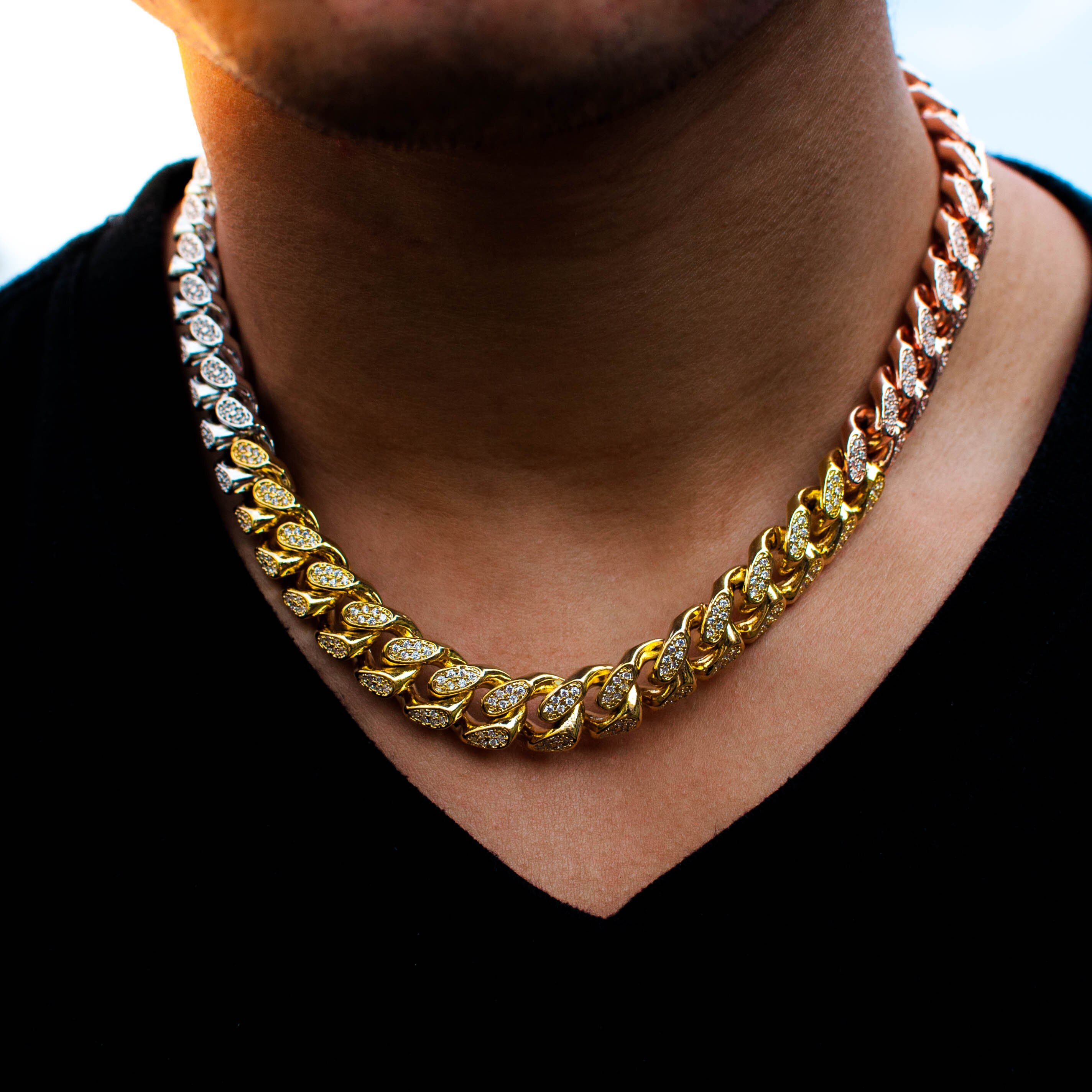 18k Tricolored Miami Diamond Cuban Link 