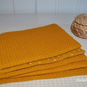 Washcloth set 5 pieces/waffle pique/muslin/100% cotton/ochre