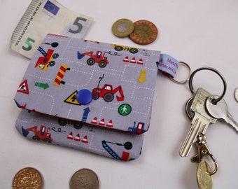 Kinder-Geldbeutel "Baustelle / grau" mit Reißverschlussfach, Steckfach und Schlüsselring, Geldbörse, Minibörse, Portemonnaie