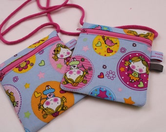 Children's BREAST POUCH "Princess" with zipper and reflector flag; Chest pocket, purse, purse