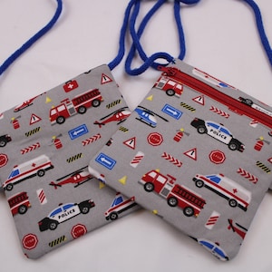 Kinder-BRUSTBEUTEL "Rettungsdienste" mit Reißverschluss und Reflektorfähnchen; Brusttasche, Geldbörse, Geldbeutel