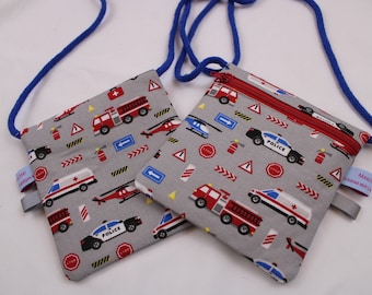 Children's CHEST POUCH "Rescue Services" with zipper and reflector flag; breast pocket, wallet, purse